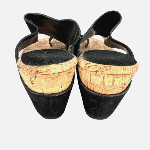 Donald Pliner Gyer Black Metallic Leather Cork Wedge Sandals Size 8.5 - Picture 5 of 12